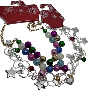NWT Kohls Christmas Necklace Bundle: Jingle Bells Choker & Long Star Station